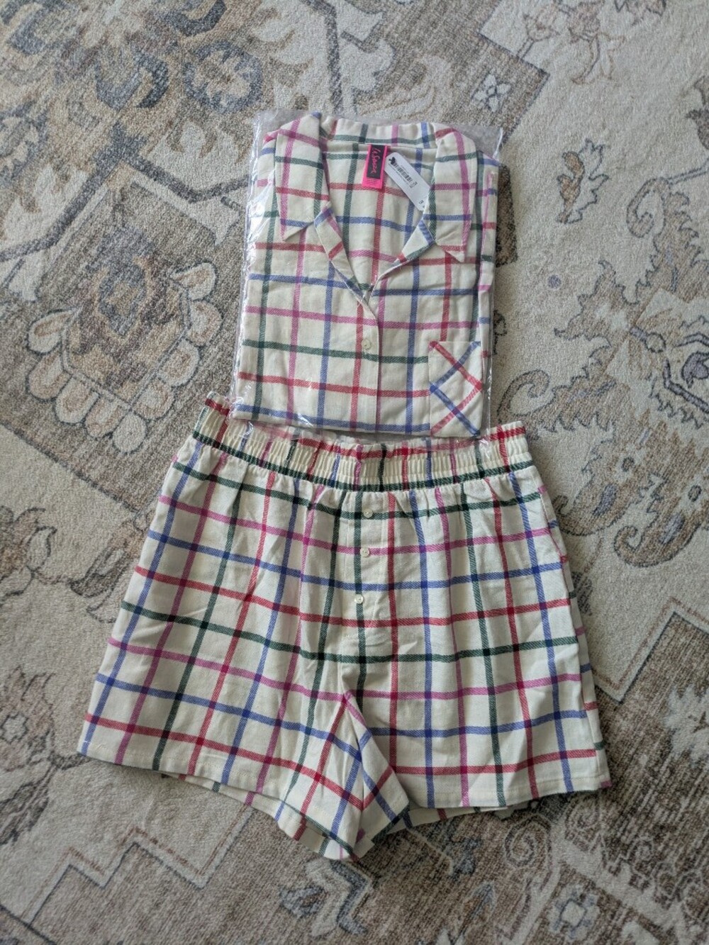La Senza Flannel Plaid Pajama Shorts And Top Set